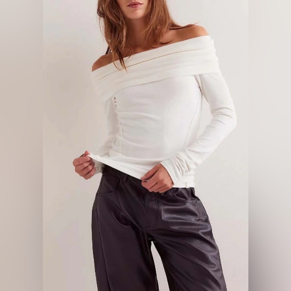 Free People Off-Shoulder Long Sleeve Top in White